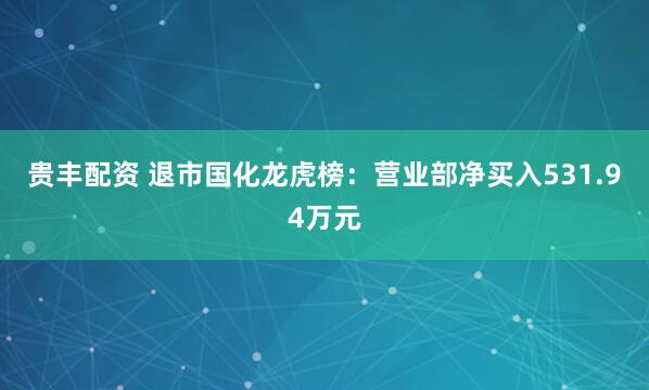 贵丰配资 退市国化龙虎榜：营业部净买入531.94万元